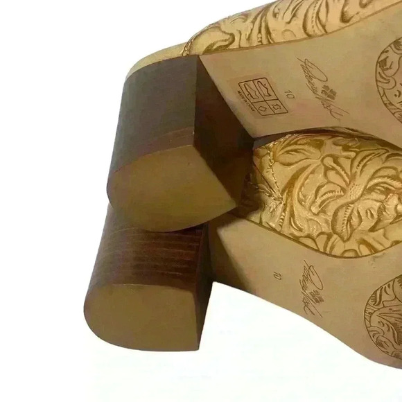 Patricia Nash Shelli Tooled Brown Leather Floral Pattern  Slip On Sandals 10 - Picture 8 of 12